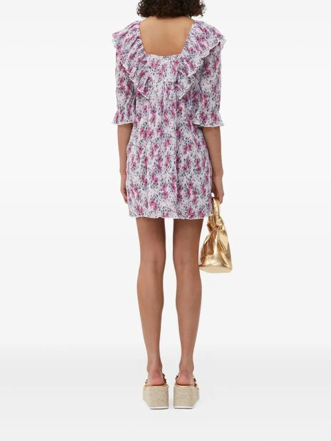 GANNI pleated ruffled dress - White
