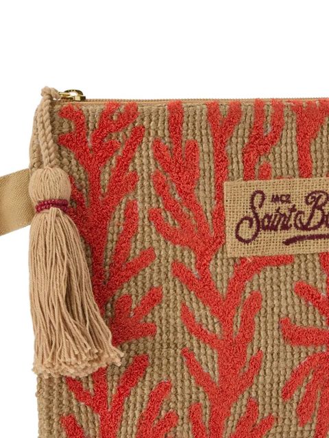 MC2 Saint Barth coral-embroidered jute clutch bag - Neutrals
