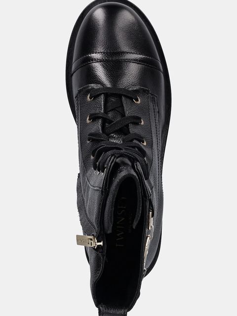 Twinset workery skórzane damskie kolor czarny na płaskim obcasie 252TCP150