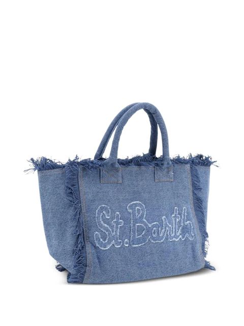 MC2 Saint Barth Vanity fringed logo denim tote bag - Blue