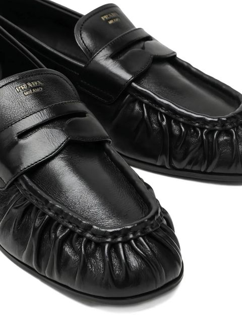 Prada ruched leather loafers - Black