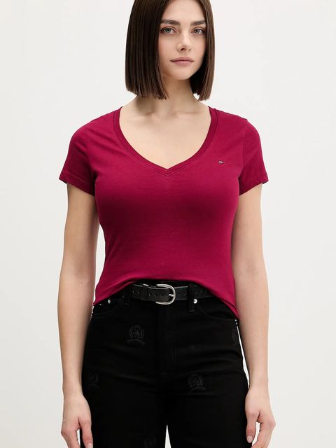 Tommy Jeans t-shirt bawełniany damski kolor bordowy DW0DW20458 - zdjęcie produktu nr 1