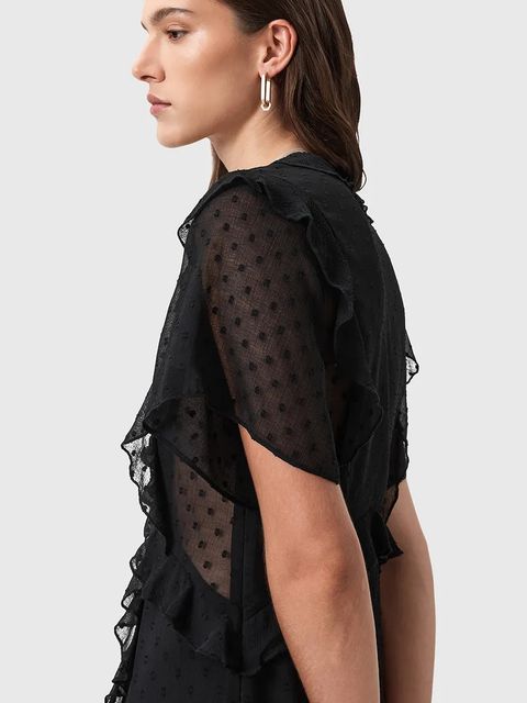 AllSaints sukienka MARI kolor czarny maxi rozkloszowana W016DD