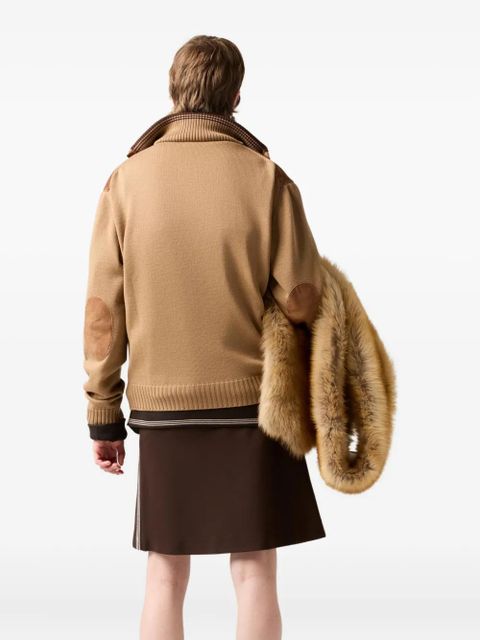 Miu Miu logo-detail ribbed mini skirt - Brown