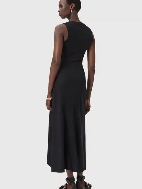 AllSaints sukienka GIA kolor czarny maxi rozkloszowana W073DD