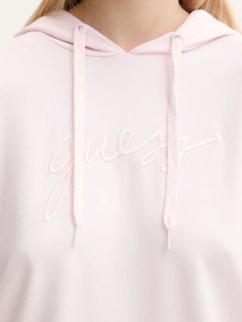Guess bluza LUCIA damska kolor różowy z kapturem z aplikacją O5GQ00 KCQP2
