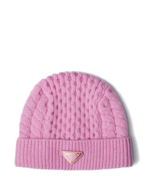 Prada cable-knit triangle-logo beanie - Pink - zdjęcie produktu nr 1