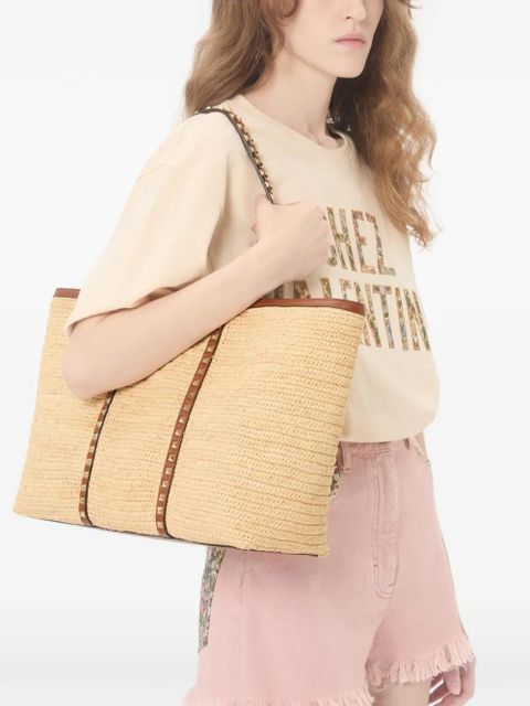 Valentino Garavani Rockstud raffia tote bag - Neutrals - zdjęcie produktu nr 2