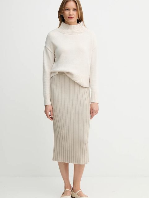 OUI sweter z domieszką wełny damski kolor beżowy z półgolfem 89178 - zdjęcie produktu nr 2