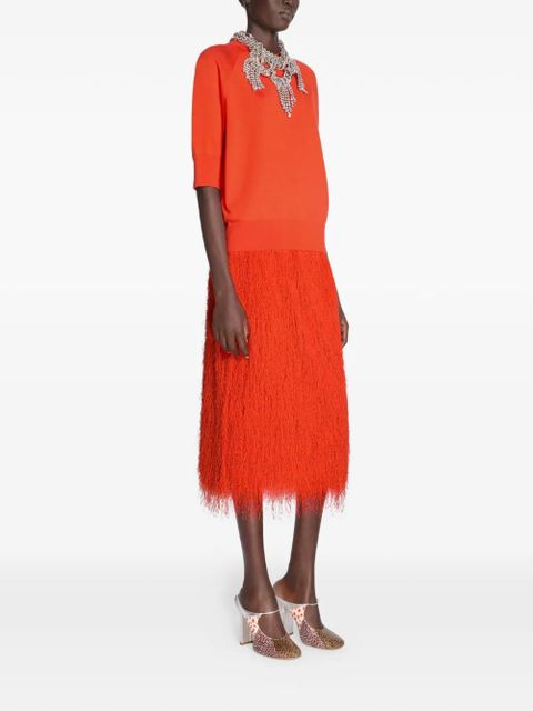 DRIES VAN NOTEN fringed midi skirt - Red