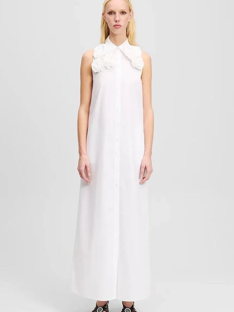 Karl Lagerfeld sukienka bawełniana kolor biały maxi prosta A2W13004 - zdjęcie produktu nr 1