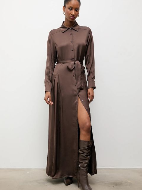 Answear.LAB sukienka kolor brązowy maxi rozkloszowana - zdjęcie produktu nr 1