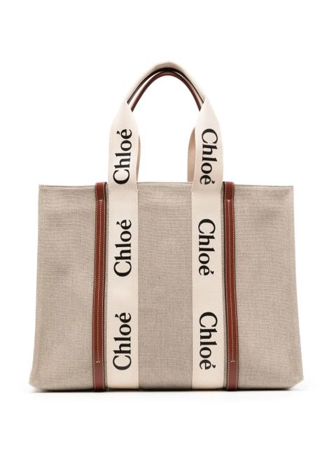 Chloé large Woody cotton tote bag - Neutrals - zdjęcie produktu nr 1