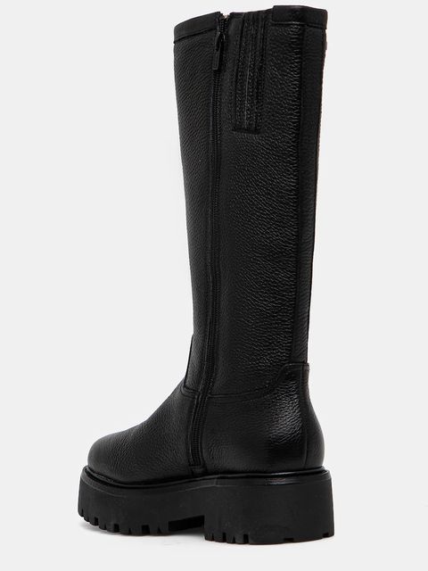 Karl Lagerfeld kozaki skórzane BURLY BIKER damskie kolor czarny na płaskim obcasie KL43490W