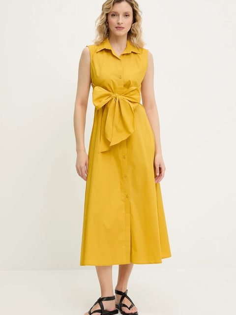 Answear.LAB sukienka bawełniana kolor żółty midi rozkloszowana