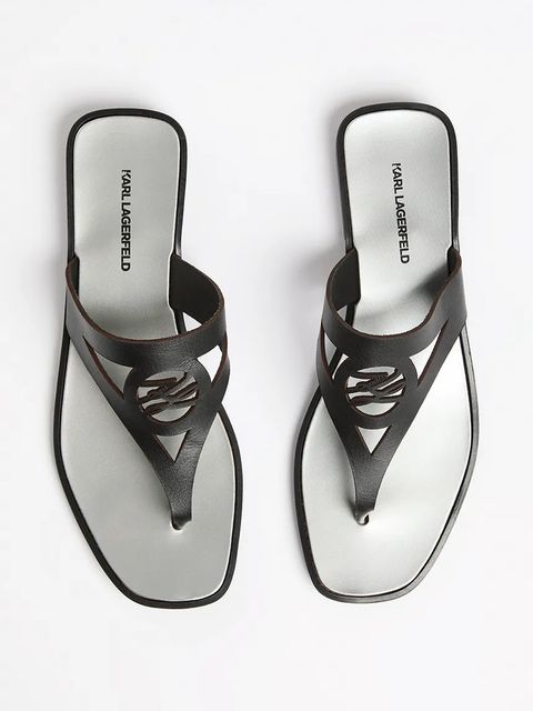 Karl Lagerfeld japonki skórzane SKOOT II damskie kolor czarny na płaskim obcasie KL80407