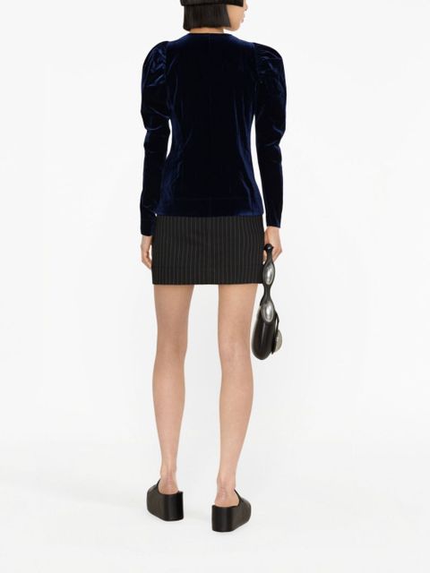 GANNI puff-sleeve velvet blouse - Blue