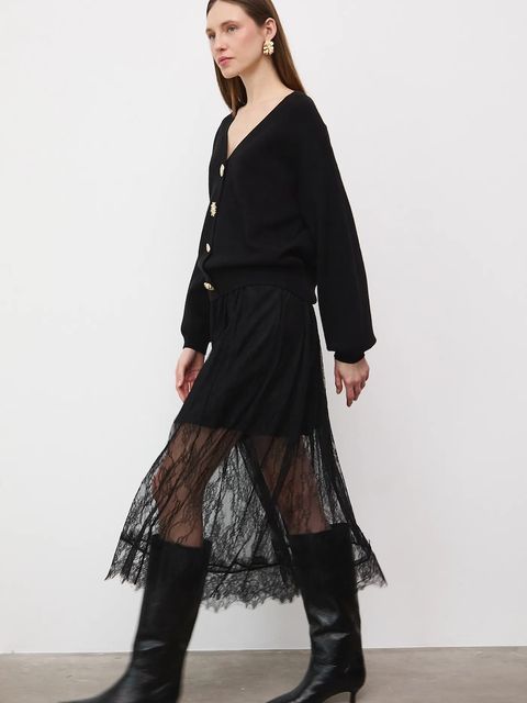 Medicine spódnica kolor czarny maxi rozkloszowana - zdjęcie produktu nr 1