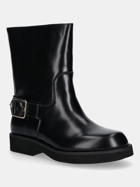 BOSS botki skórzane Eleri damskie kolor czarny na płaskim obcasie 50548759 - zdjęcie produktu nr 1