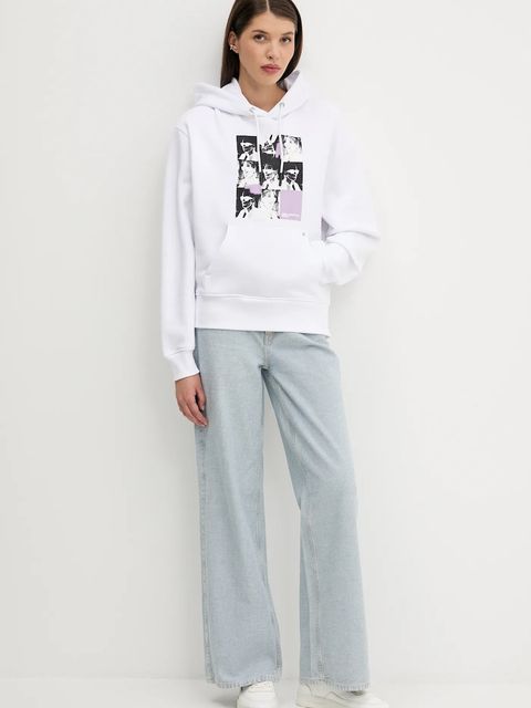 Karl Lagerfeld Jeans bluza bawełniana damska kolor biały z kapturem z nadrukiem A3W20042