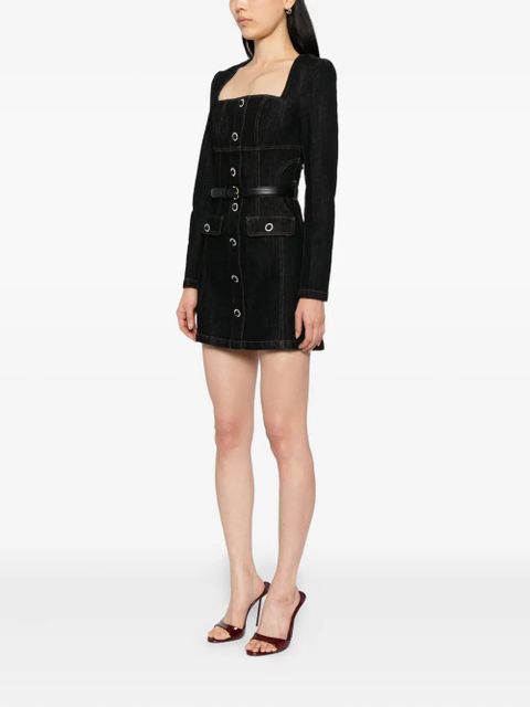 Self-Portrait denim long-sleeves mini dress - Blue