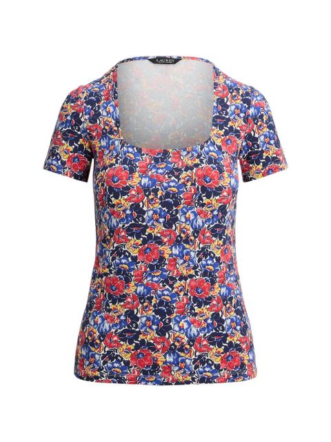 Lauren Ralph Lauren floral-print square-neck sweater - Blue