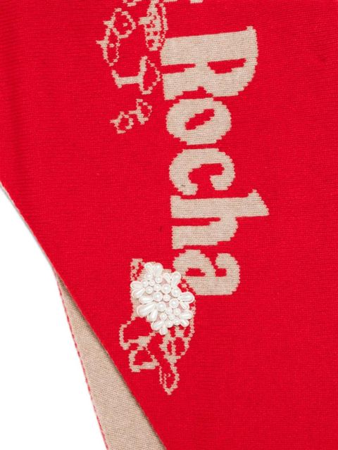 Simone Rocha pearl-embellished logo scarf - Red - zdjęcie produktu nr 2