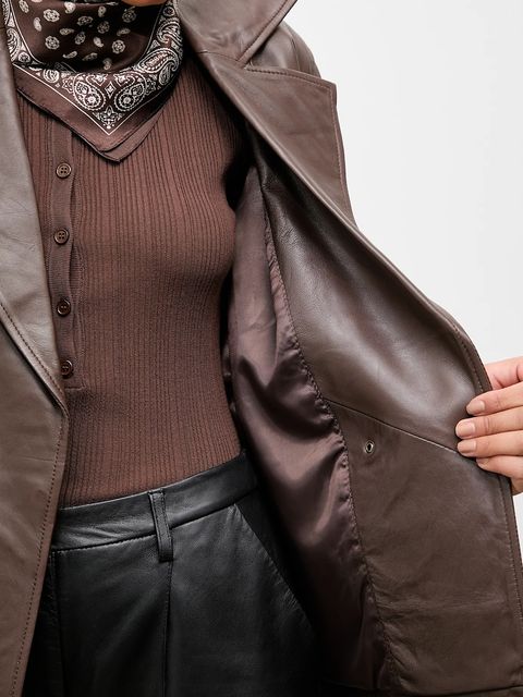 Answear.LAB kurtka skórzana kolor brązowy przejściowa