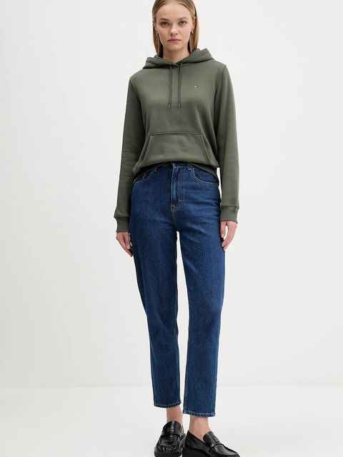 Tommy Jeans bluza damska kolor zielony z kapturem gładka DW0DW19958