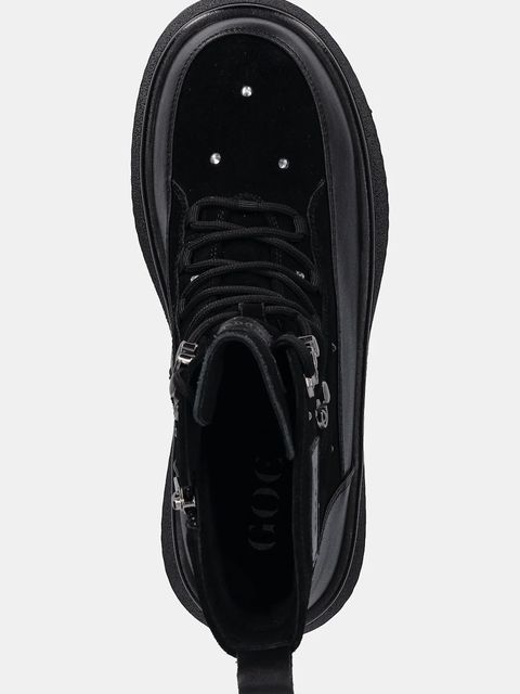 GOE botki skórzane kolor czarny na platformie lekko ocieplone SS2N4140 BLACK