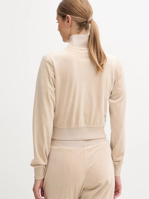 Guess bluza welurowa COUTURE damska kolor beżowy gładka V3BQ22 K0232