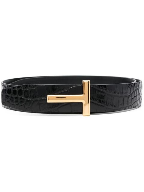 TOM FORD crocodile-embossed shiny leather belt - Black - zdjęcie produktu nr 1