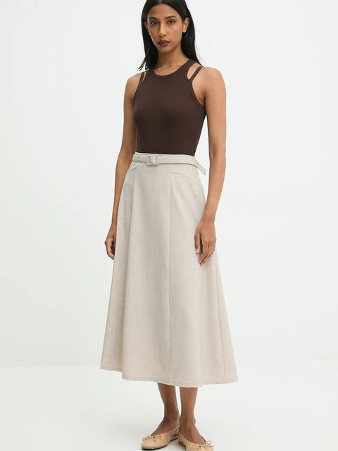 Answear.LAB spódnica kolor beżowy midi rozkloszowana