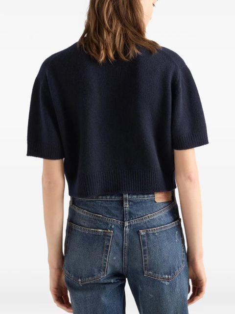 Prada logo-embroidered crew-neck knitwear - Blue