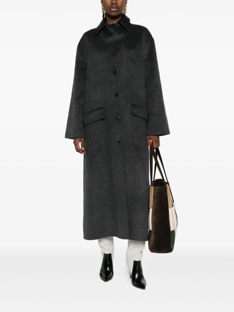 Nanushka leather-collar wool coat - Grey