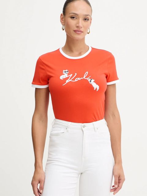 Karl Lagerfeld t-shirt bawełniany IKON damski kolor pomarańczowy B1W17040 - zdjęcie produktu nr 1