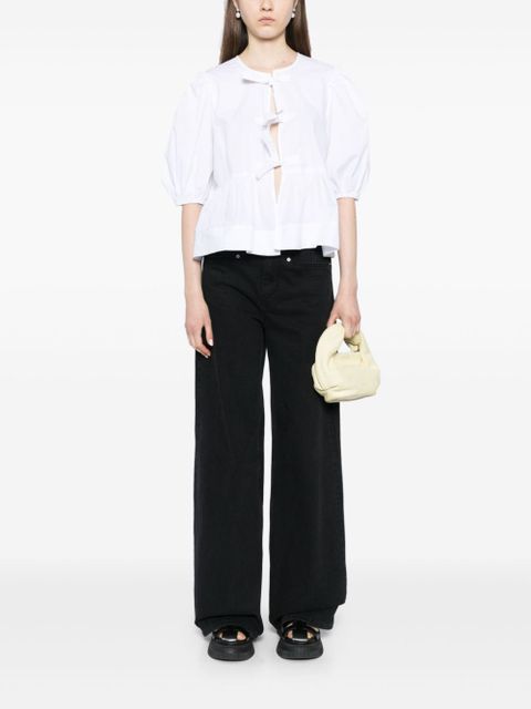 GANNI cotton peplum tie blouse - White