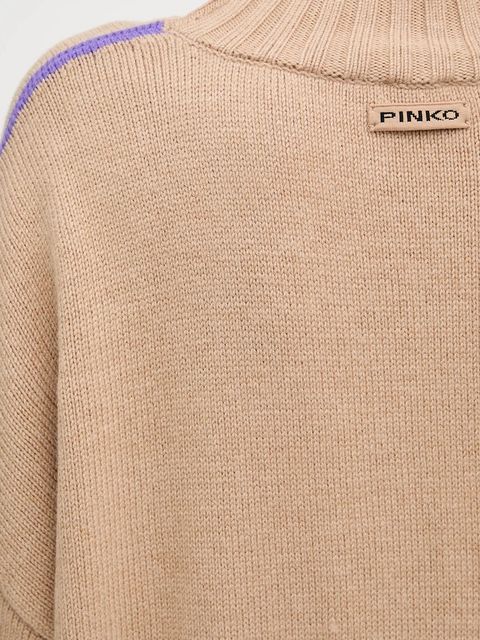 Pinko sweter wełniany damski kolor beżowy lekki z golfem 105396 A2PL