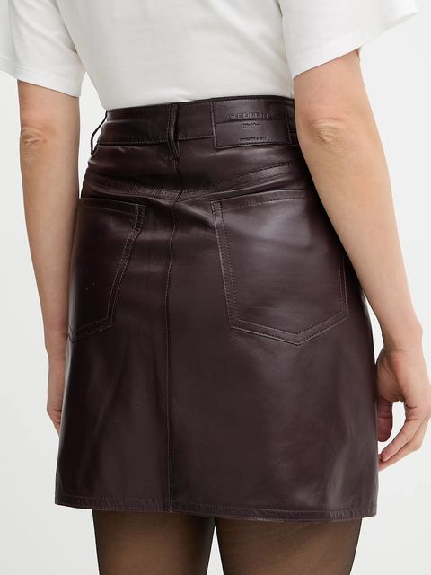 Weekend Max Mara spódnica skórzana ONCIA kolor bordowy mini prosta 2615401011600