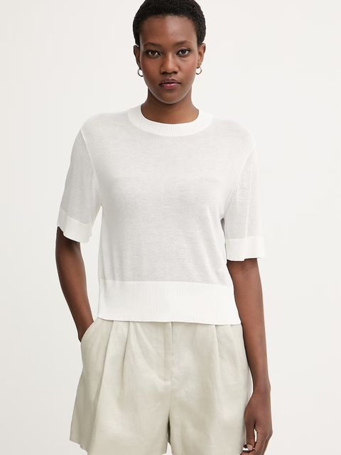 Armani Exchange sweter z krótkim rękawem damski z dodatkiem lnu - zdjęcie produktu nr 1