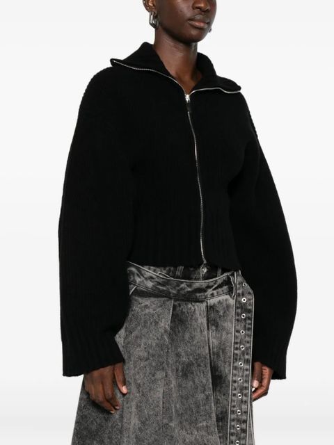 The Attico zip-front ribbed-knit cardigan - Black