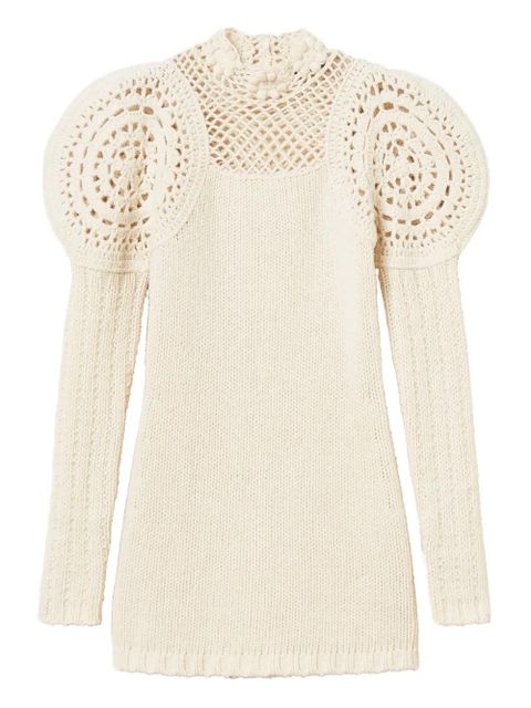 TWINSET crochet-detailed puff-sleeve dress - Neutrals - zdjęcie produktu nr 1