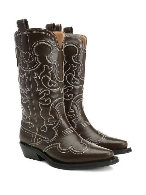 GANNI leather embroidered boots - Brown - zdjęcie produktu nr 2