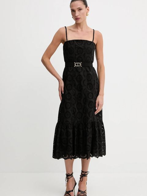 Twinset sukienka bawełniana kolor czarny midi rozkloszowana 251TT2361