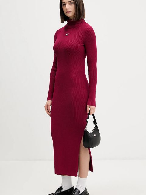 Tommy Jeans sukienka kolor bordowy maxi dopasowana DW0DW21910 - zdjęcie produktu nr 2