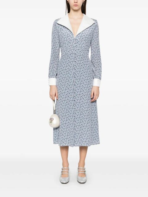 Alessandra Rich rose-print midi dress - Blue - zdjęcie produktu nr 2