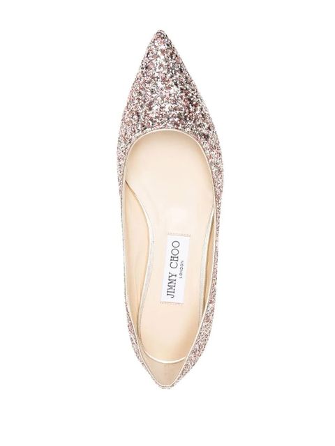 Jimmy Choo Romy glitter-embellished pointed-toe ballet flats - Pink