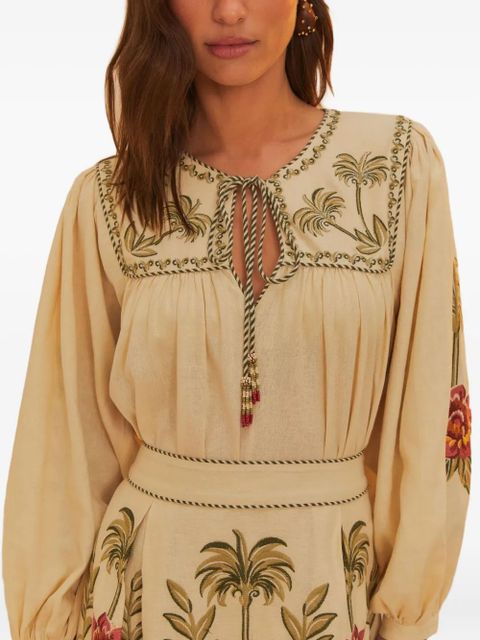 FARM Rio Tropical Flower embroidered blouse - Neutrals