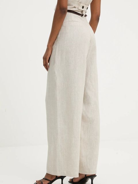 Answear.LAB spodnie lniane damskie kolor beżowy szerokie high waist