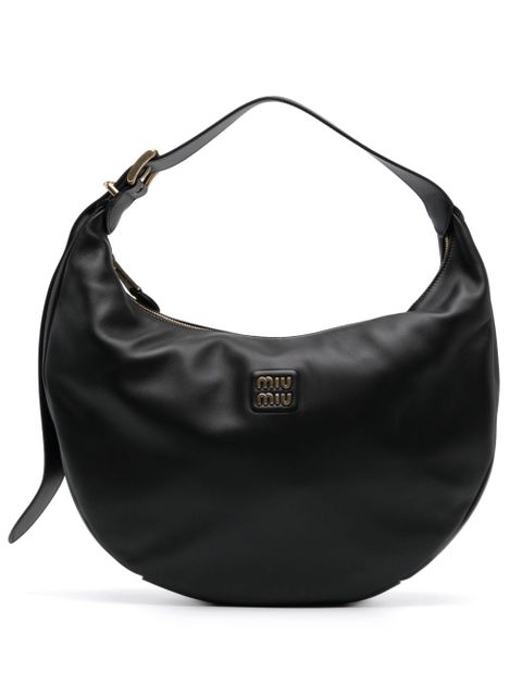 Miu Miu logo-appliqué leather tote bag - Black
